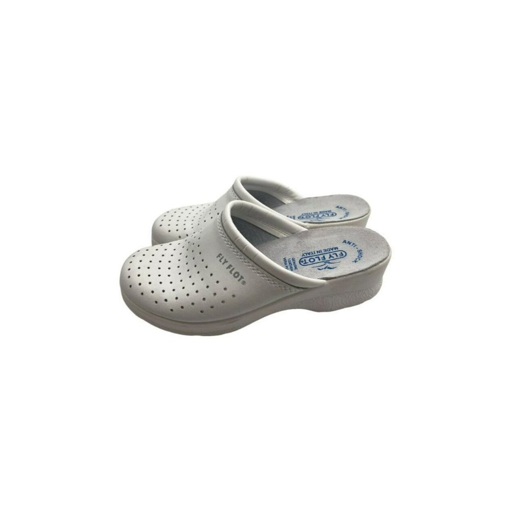 Fly Flot Womens Made in Italy White Comfort Anti Shock Slip On Clogs EU 35